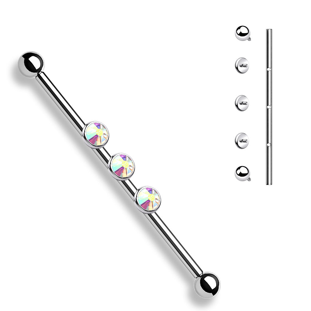 3-Internal Thread Round Gem 316L Surgical Steel Internal Thread Industrial Barbells