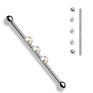 3-Internal Thread Round Gem 316L Surgical Steel Internal Thread Industrial Barbells