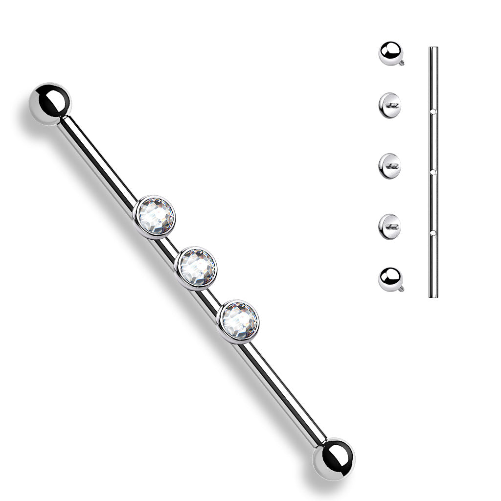 3-Internal Thread Round Gem 316L Surgical Steel Internal Thread Industrial Barbells