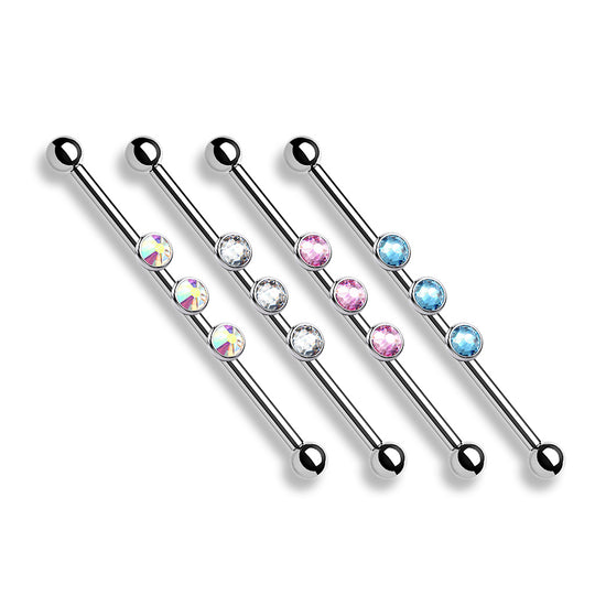 3-Internal Thread Round Gem 316L Surgical Steel Internal Thread Industrial Barbells