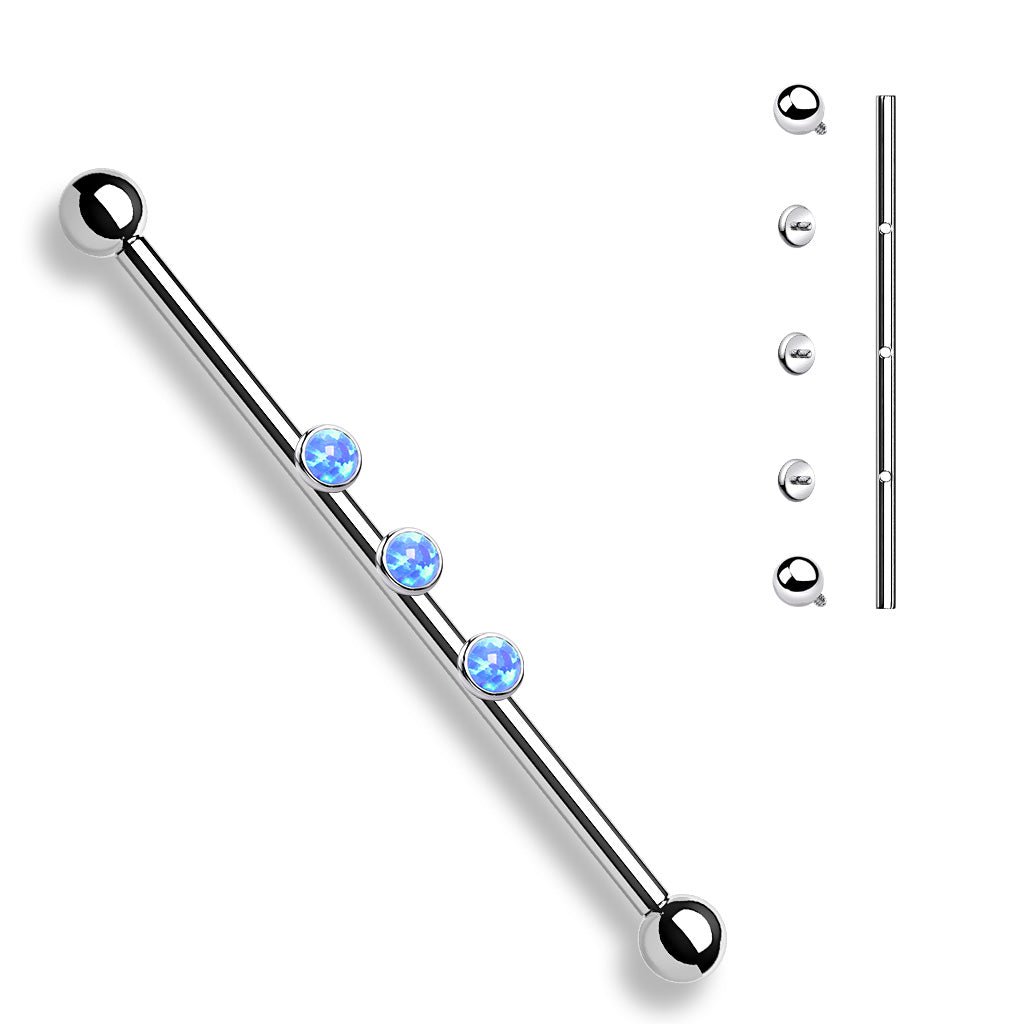 3-Internal Thread Round Opal Center 316L Surgical Steel Internal thread Industrial Barbells