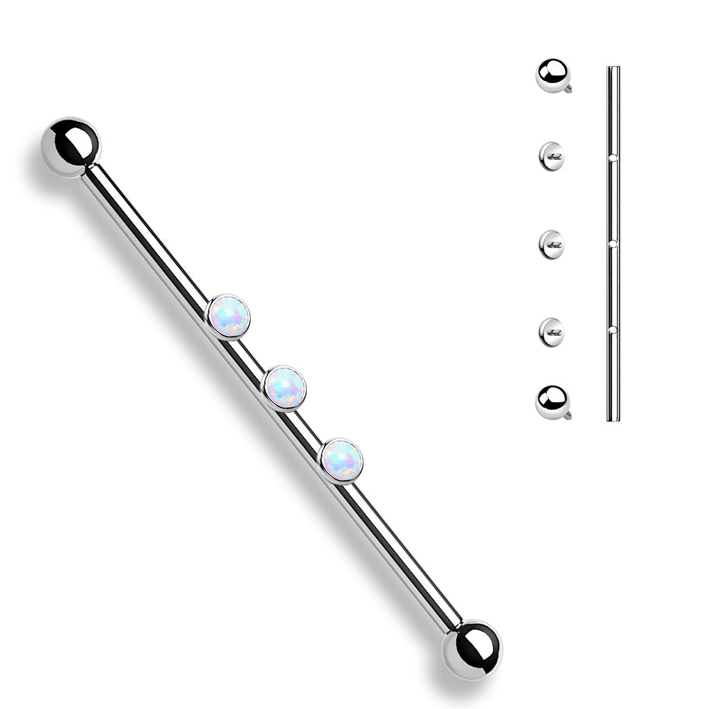 3-Internal Thread Round Opal Center 316L Surgical Steel Internal thread Industrial Barbells