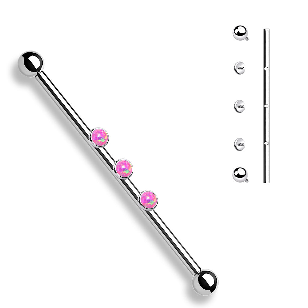 3-Internal Thread Round Opal Center 316L Surgical Steel Internal thread Industrial Barbells