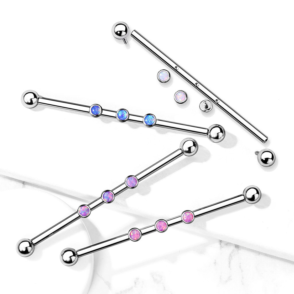 3-Internal Thread Round Opal Center 316L Surgical Steel Internal thread Industrial Barbells