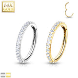 14Kt Side CZ Paved Half Circle Hinged Hoop Rings