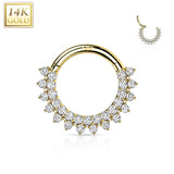 14K Gold Hinged Segment Hoop Forward facing double cz