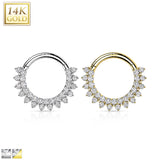 14K Gold Hinged Segment Hoop Forward facing double cz