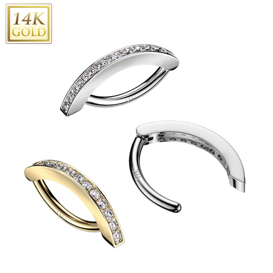 14K Gold CNC Set CZ Pave Belly Button Navel Ring