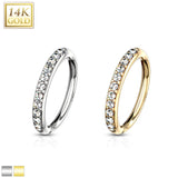 14 Kt. Gold CZ Paved Half Circle Bendable Hoop Rings
