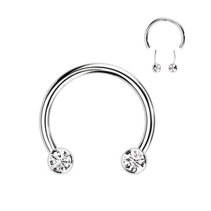 Threadless Horseshoe With Forward Facing Bezel Set CZ Ends