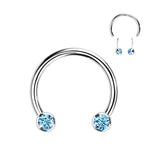 Threadless Horseshoe With Forward Facing Bezel Set CZ Ends