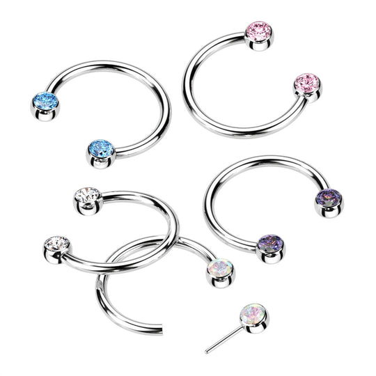 Threadless Horseshoe With Forward Facing Bezel Set CZ Ends