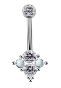 Banane de nombril interne en titanium avec zircons et opals