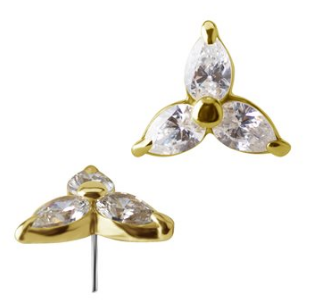 Attache interne trinity sans filet en or 18k avec pierres