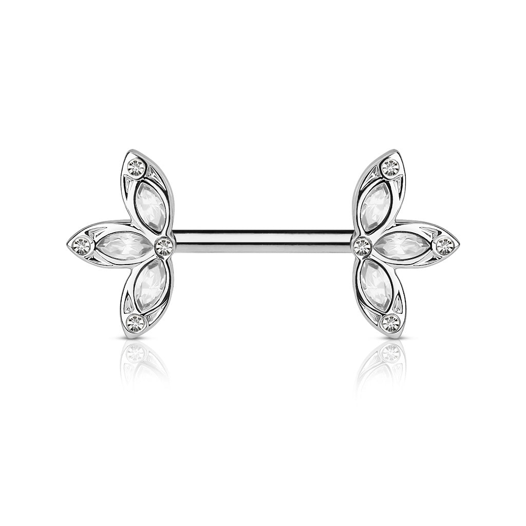 Crystal Set Three Petal Flower Ends