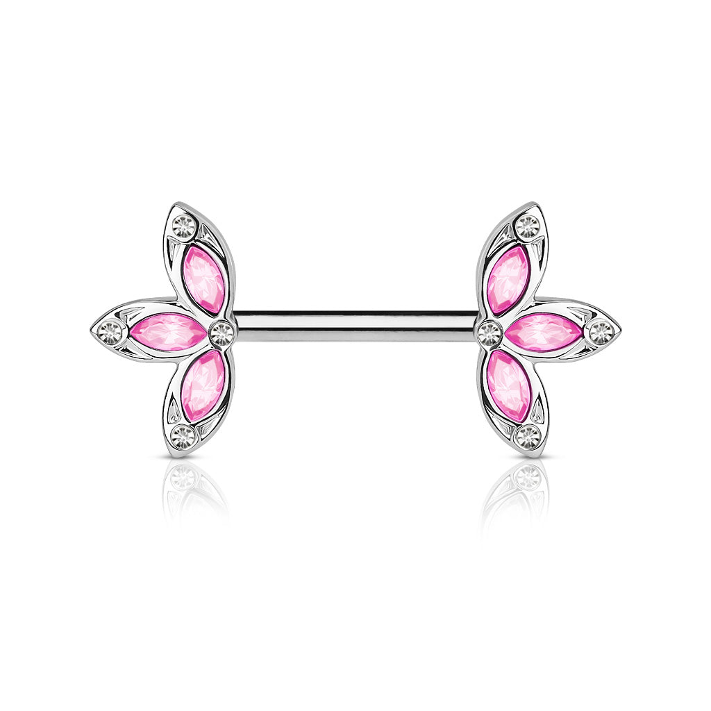 Crystal Set Three Petal Flower Ends