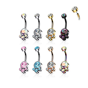 Round Cluster Crystal Stone Set with Internally Threaded Top 316L Surgical Steel Belly Rings