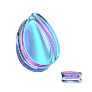 Tear Drop Purple Iridescent Glass Double Flare Plug