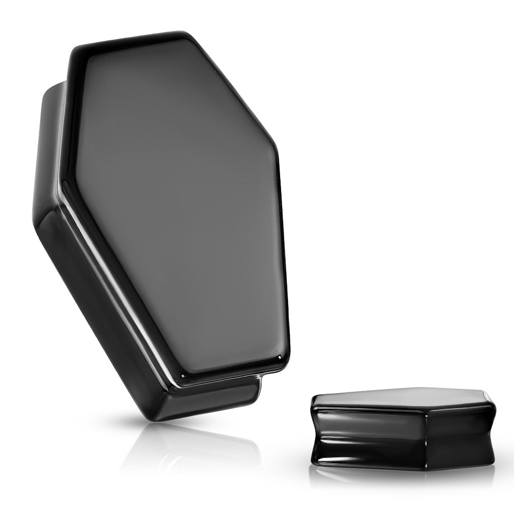 Coffin Double Flare Plugs Black Obsidian Natural Stone
