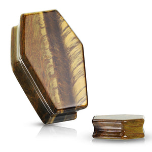 Coffin Double Flare Plugs Tiger Eye Natural Stone