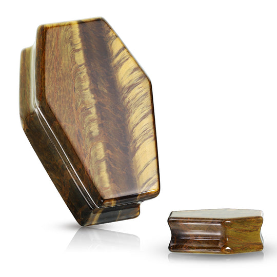 Coffin Double Flare Plugs Tiger Eye Natural Stone