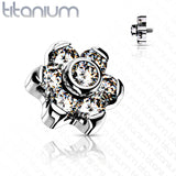 Implant Grade Titanium Internally Threaded CZ Bezel Set Flower