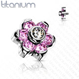 Implant Grade Titanium Internally Threaded CZ Bezel Set Flower