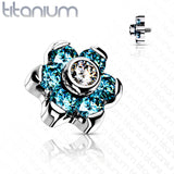 Implant Grade Titanium Internally Threaded CZ Bezel Set Flower