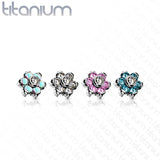 Implant Grade Titanium Internally Threaded CZ Bezel Set Flower