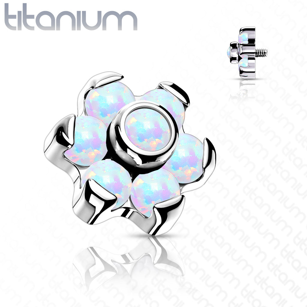 Implant Grade Titanium Internally Threaded Opal Bezel Set Flower
