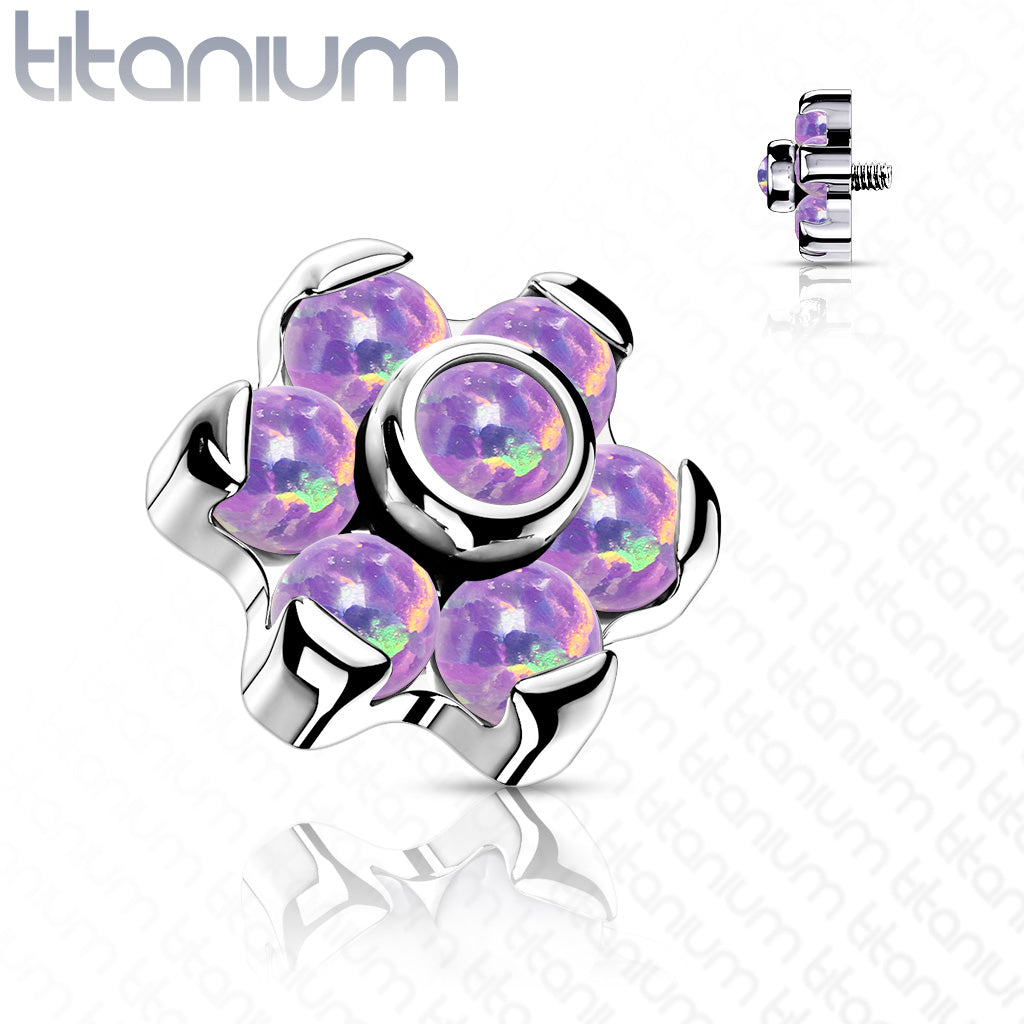 Implant Grade Titanium Internally Threaded Opal Bezel Set Flower