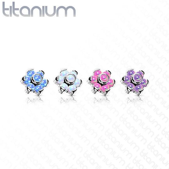 Implant Grade Titanium Internally Threaded Opal Bezel Set Flower