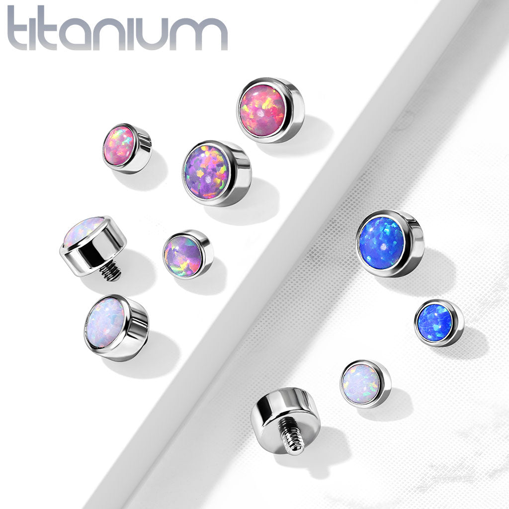 Implant Grade Titanium Internally Threaded Round Opal Bezel Set