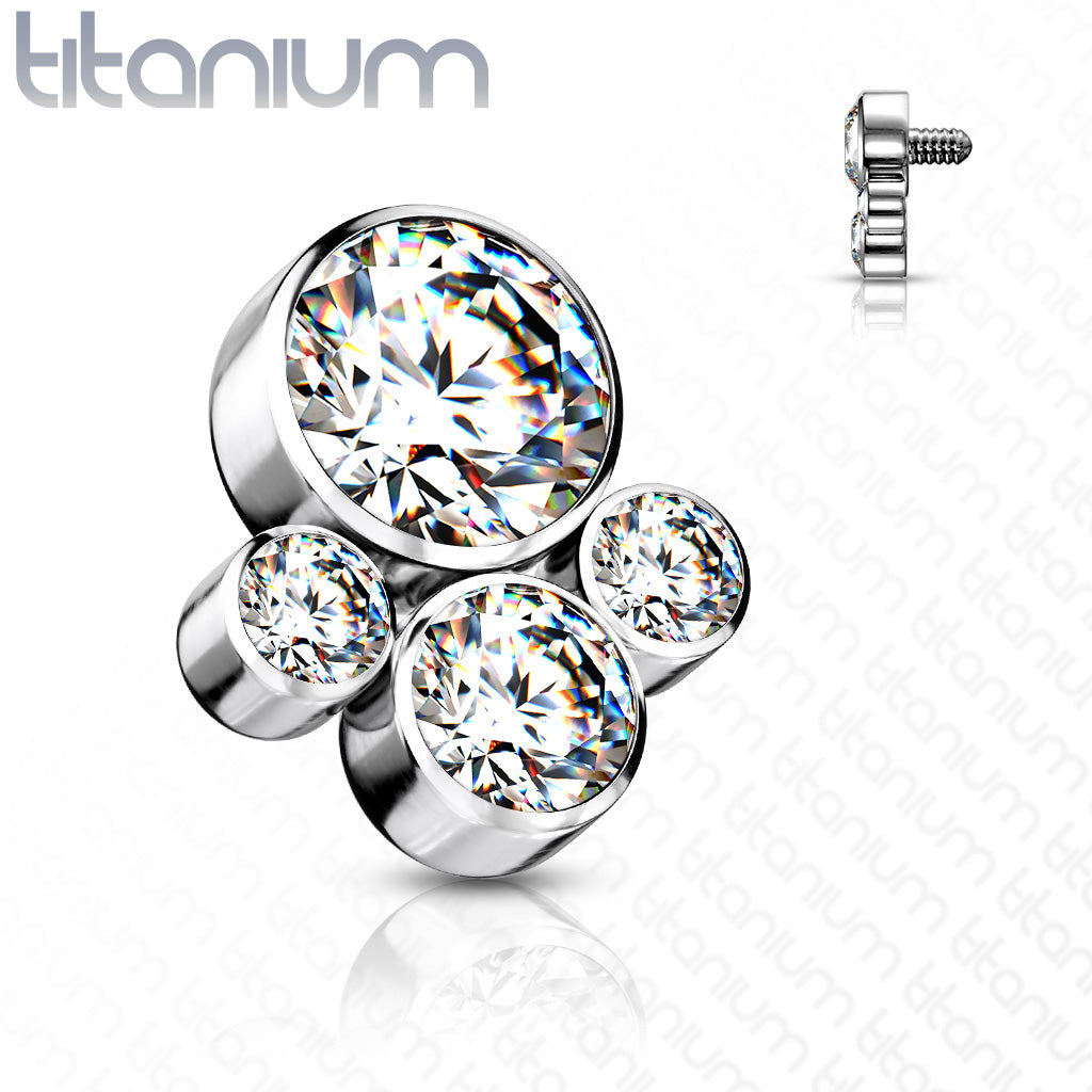 Implant Grade Titanium Internally Threaded CZ Bezel Set Pet Paw