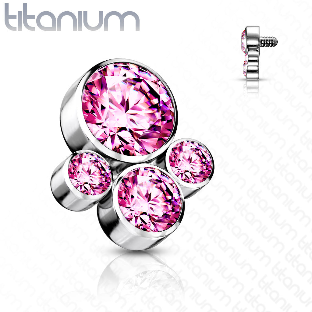 Implant Grade Titanium Internally Threaded CZ Bezel Set Pet Paw