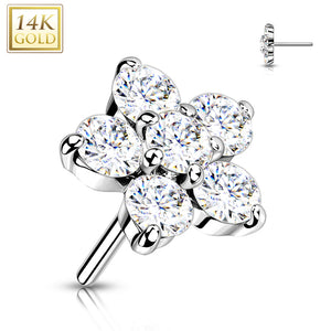 14kt Gold Threadless Zircon set flower