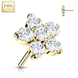 14kt Gold Threadless Zircon set flower