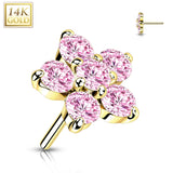 14kt Gold Threadless Zircon set flower