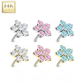 14kt Gold Threadless Zircon set flower