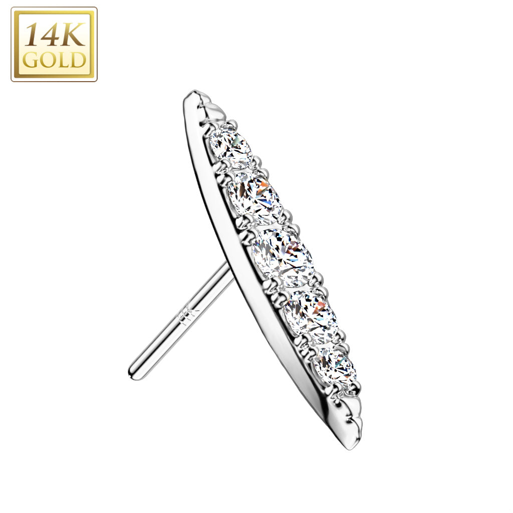 14K Gold Threadless Push In Long Pointed Oval With CZ Pave Top