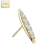 14K Gold Threadless Push In Long Pointed Oval With CZ Pave Top