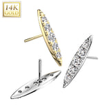 14K Gold Threadless Push In Long Pointed Oval With CZ Pave Top