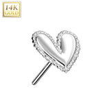 14K Gold Threadless Push In Heart With Beaded Scalloped Edge Top
