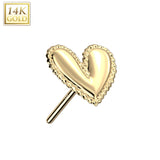 14K Gold Threadless Push In Heart With Beaded Scalloped Edge Top