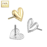 14K Gold Threadless Push In Heart With Beaded Scalloped Edge Top