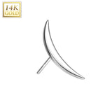 14K Gold Threadless Push In Long Crescent Moon Top