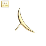 14K Gold Threadless Push In Long Crescent Moon Top
