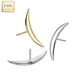 14K Gold Threadless Push In Long Crescent Moon Top
