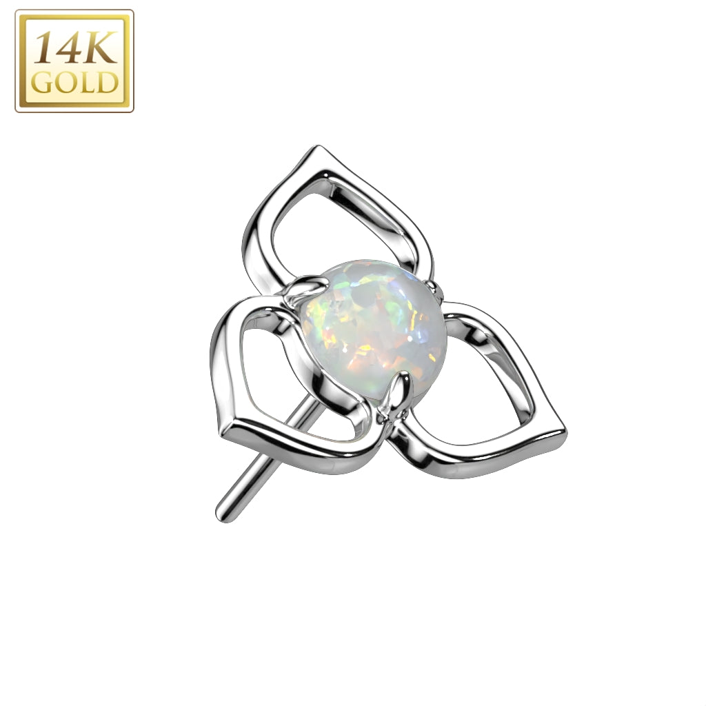 14K Gold Threadless Push In Hollow Flower Top With Opal or CZ Center