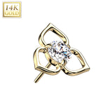 14K Gold Threadless Push In Hollow Flower Top With Opal or CZ Center